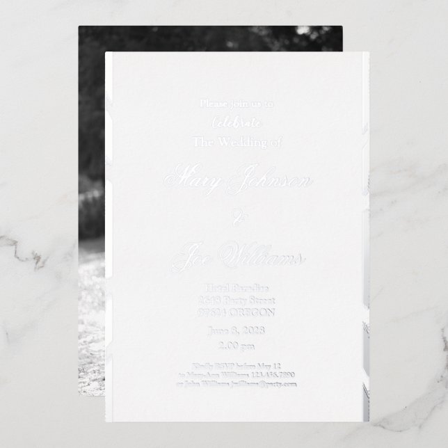 Invitación Con Relieve Metalizado Boda elegante (Anverso/Reverso)