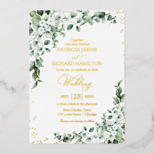 Invitación Con Relieve Metalizado Boda Elegante Acuarela Verde