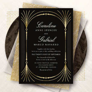 Invitación Con Relieve Metalizado Boda Elegante Art Déco Nouveau