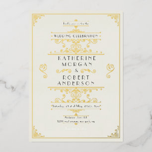 Invitación Con Relieve Metalizado Boda elegante art déco vintage