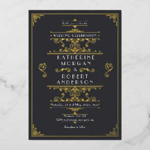Invitación Con Relieve Metalizado Boda elegante art déco vintage