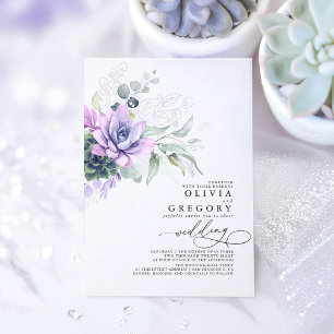 Invitación Con Relieve Metalizado Boda elegante boho suculentas plata verde