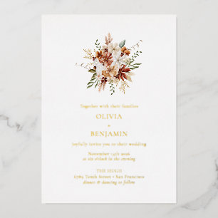 Invitación Con Relieve Metalizado Boda Elegante Botánico Burgundy Bouquet Moderno