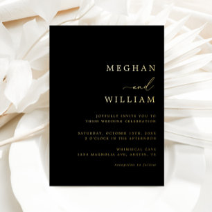 Invitación Con Relieve Metalizado Boda Elegante Caligrafía Negra Dorado