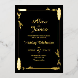 Invitación Con Relieve Metalizado Boda elegante con flecha boho rústica con lámina d