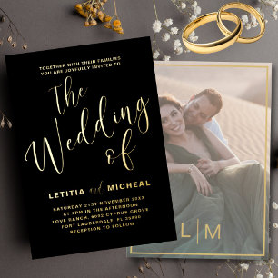 Invitación Con Relieve Metalizado Boda elegante con foil negro y dorado