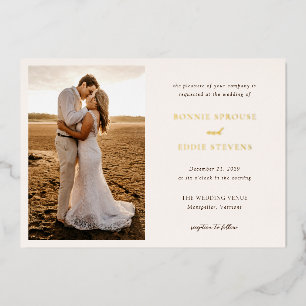 Invitación Con Relieve Metalizado Boda elegante con foto moderna