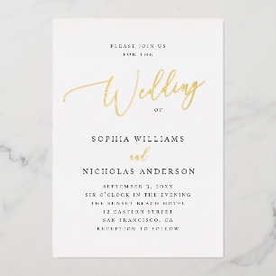 Invitación Con Relieve Metalizado Boda elegante con guión dorado   Clásico minimalis