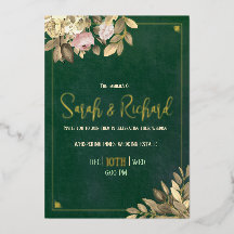 Boda elegante con hoja de oro y verde esmeralda