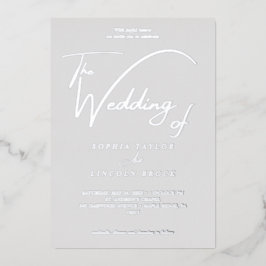 Invitación Con Relieve Metalizado Boda Elegante con Hoja de Plata Gris Flourish