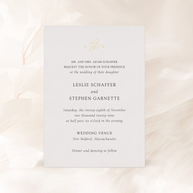 Invitación Con Relieve Metalizado Boda elegante con monograma atemporal en blanco y  (Subido por el creador)
