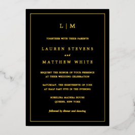 Invitación Con Relieve Metalizado Boda elegante con monograma negro simple