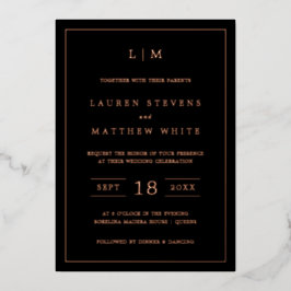 Invitación Con Relieve Metalizado Boda elegante con monograma negro simple