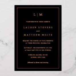Invitación Con Relieve Metalizado Boda elegante con monograma negro simple