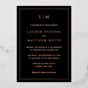 Invitación Con Relieve Metalizado Boda elegante con monograma negro simple