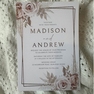 Invitación Con Relieve Metalizado Boda elegante con rosa y pan de oro