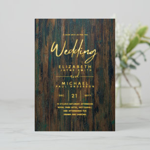 Invitación Con Relieve Metalizado BODA Elegante con Texturas de Madera y HOJA DE ORO