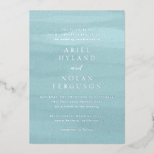 Invitación Con Relieve Metalizado Boda elegante de acuarela azul moderna