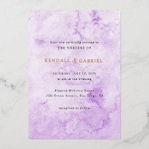 Invitación Con Relieve Metalizado Boda elegante de acuarela púrpura moderna
