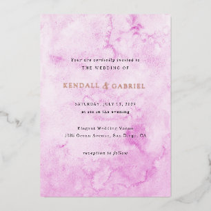 Invitación Con Relieve Metalizado Boda elegante de acuarela rosa moderna