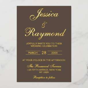 Invitación Con Relieve Metalizado Boda elegante de chocolate marrón y pan de oro