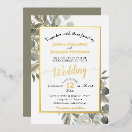 Invitación Con Relieve Metalizado Boda elegante de eucalipto rústico y plata