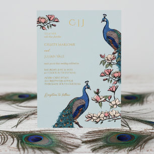 Invitación Con Relieve Metalizado Boda elegante de flores de pavo real