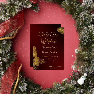 Invitación Con Relieve Metalizado Boda elegante de flores doradas y borgoña