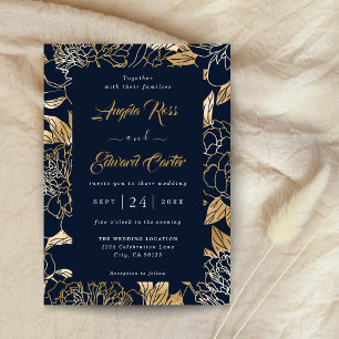 Invitación Con Relieve Metalizado Boda elegante de Gold Florals de lujo