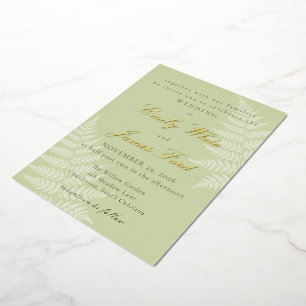 Invitación Con Relieve Metalizado Boda elegante de helecho blanco verde pistacho