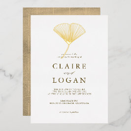 Invitación Con Relieve Metalizado Boda elegante de hoja de ginkgo dorada