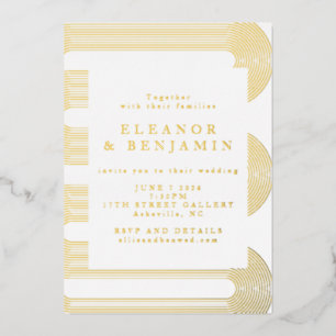 Invitación Con Relieve Metalizado Boda elegante de líneas abstractas modernas de oro