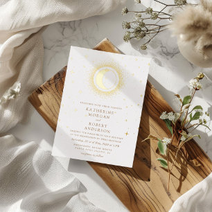 Invitación Con Relieve Metalizado Boda elegante de luna y estrellas celestiales