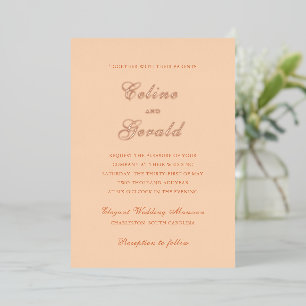 Invitación Con Relieve Metalizado Boda Elegante de Melocotón Clásico