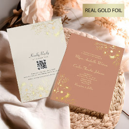 Invitación Con Relieve Metalizado Boda elegante de melocotón y oro