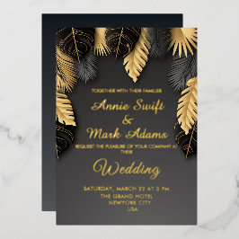 Invitación Con Relieve Metalizado Boda elegante de moda negro y dorado