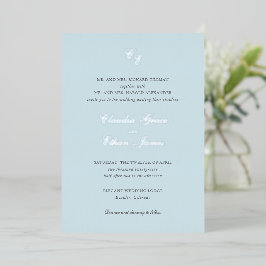 Invitación Con Relieve Metalizado Boda elegante de monograma azul en polvo clásico