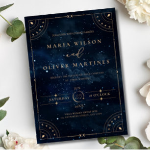 Invitación Con Relieve Metalizado Boda elegante de noche estrellada Boda celestial 