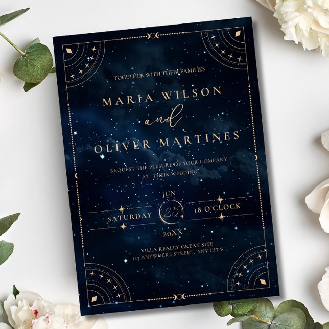 Invitación Con Relieve Metalizado Boda elegante de noche estrellada Boda celestial  (Subido por el creador)