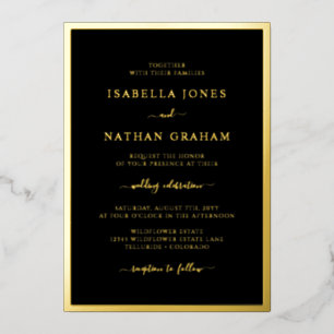 Invitación Con Relieve Metalizado Boda Elegante de Oro Negro