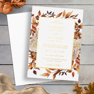 Invitación Con Relieve Metalizado Boda elegante de otoño en oro