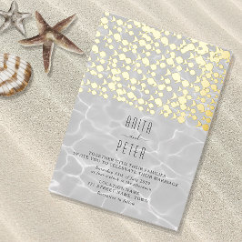 Invitación Con Relieve Metalizado Boda Elegante de Playa en Oro