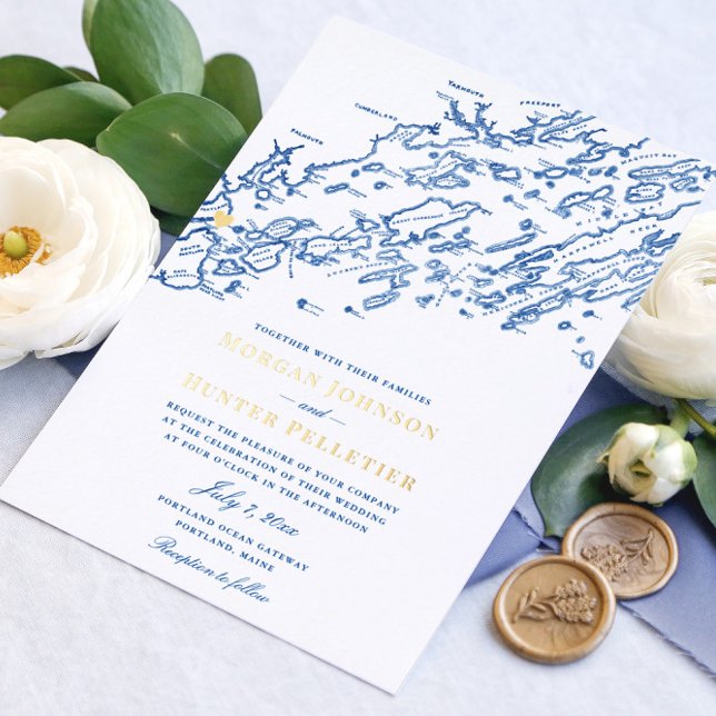 Invitación Con Relieve Metalizado Boda elegante de Portland Maine y oro (Subido por el creador)