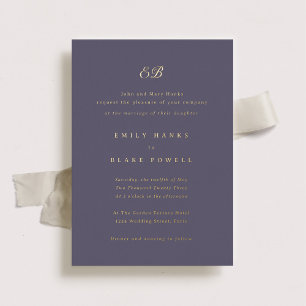 Invitación Con Relieve Metalizado Boda elegante de púrpura y oro con lámina de Marse