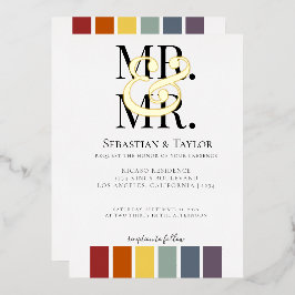 Invitación Con Relieve Metalizado Boda elegante de Sr y Sr Arcoíris Gay