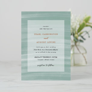 Invitación Con Relieve Metalizado Boda elegante de verde suave con estilo costero