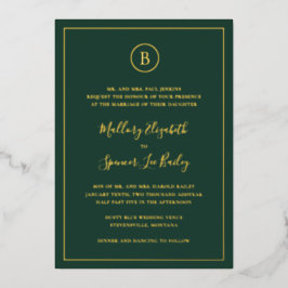 Invitación Con Relieve Metalizado Boda elegante del bosque tradicional verde