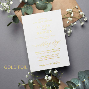 Invitación Con Relieve Metalizado Boda elegante en blanco y oro minimalista