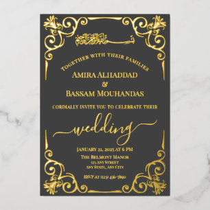 Invitación Con Relieve Metalizado Boda elegante en dorado y gris oscuro