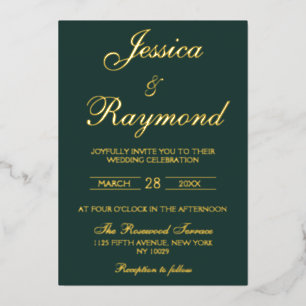 Invitación Con Relieve Metalizado Boda elegante esmeralda verde y pan de oro